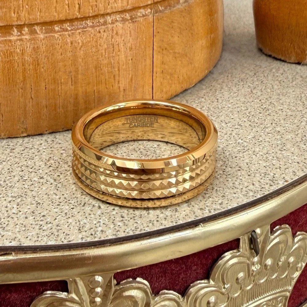 8mm Yellow Gold plated Jagged Center Wedding Band